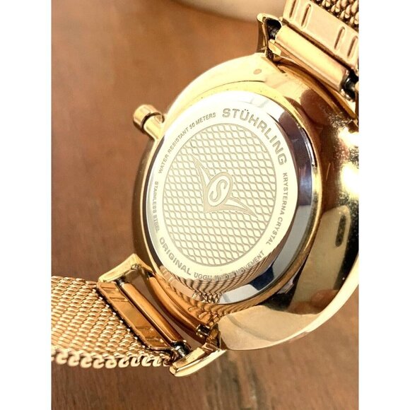 Stuhrling Women's Watch M16807 Symphony Quartz Blue Dial Rose Gold Steel… - Picture 6 of 13